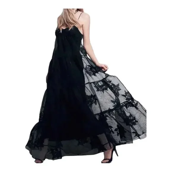 Free People Black Rose Maxi Tiered Dress Size 2 NEW - Picture 12 of 12